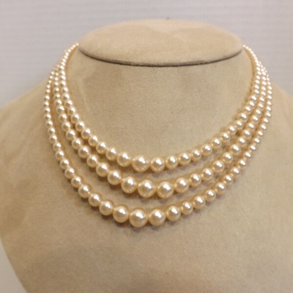 Vintage Faux Pearl Multi-Strand Set with Box Clasp