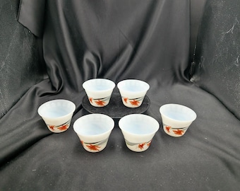 Set of 6 Indopal Floral Milk Glass Custard Cups or Ramekins