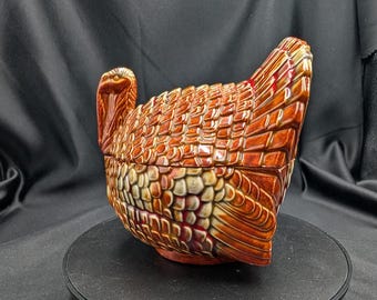 Vintage Ceramic Turkey Candy Dish Lidded Covered Turkey Bowl