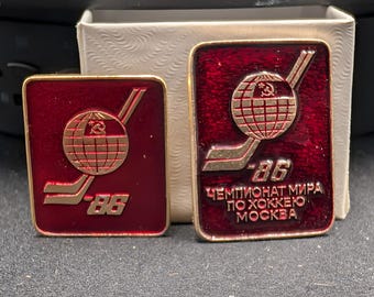 Vintage 1986 Moscow World Hockey Championship Soviet Enamel Pins