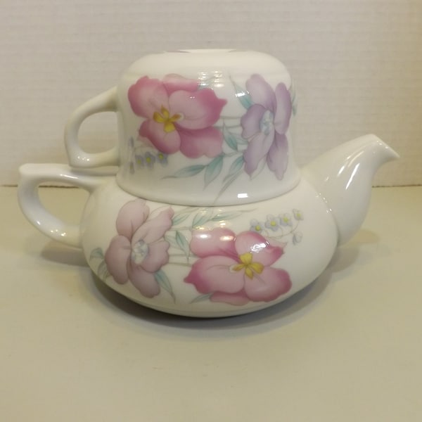 Tea for One Set, White with Flowers