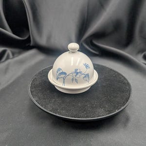 Blue and White Ceramic Butter Pat