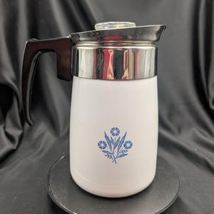 Vintage CorningWare Blue Cornflower 6-Cup Percolator – Mid Century Kitchen Decor