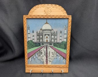 Vintage Taj Mahal edelsteen schilderij sleutelhouder Jaipur volkskunst