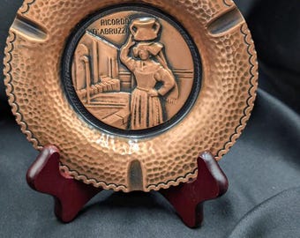 Vintage Ricordo D'Abruzzo Copper Ashtray "Woman at Well"