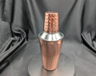 Hammered Copper Cocktail Shaker Cobbler Style Barware 3 Piece