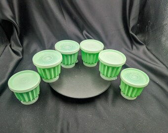 Vintage Tupperware Jelly-ette formar, set med 6, mintgröna puddingkoppar från 1970-talet