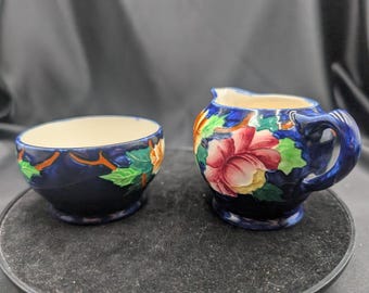 ヴィンテージ メイリング コバルトブルー 陶器 クリーム＆シュガー