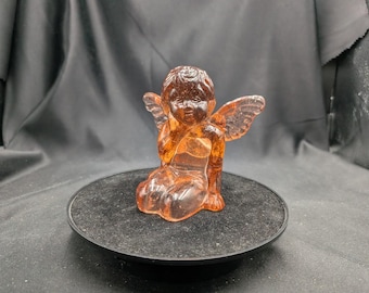 Vintage Pink Pressed Glass Cherub Candleholder