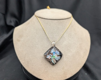 Handmade Dichroic Glass Pendant Necklace Floral Art Glass