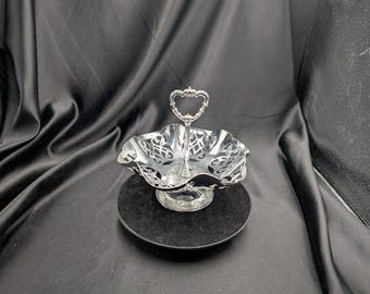 Vintage Stainless Steel Long Handled Basket Candy Dish