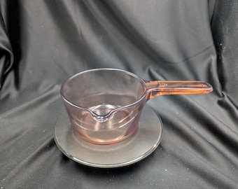 Vintage Corning Visions Amber Saucepan V-7 0.7L Pour Pot Glass Ceramic Made France