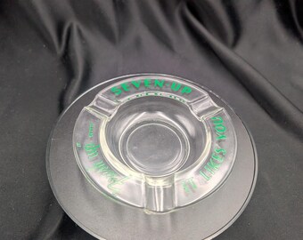Vintage 7UP Glass Ashtray, Mid Century Soda Advertising Barware, Retro Diner Decor