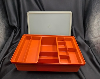 Vintage Tupperware Tuppercraft Hobby Organizer 1421 Orange 4 Piece Set Made in Canada Craft Storage Retro