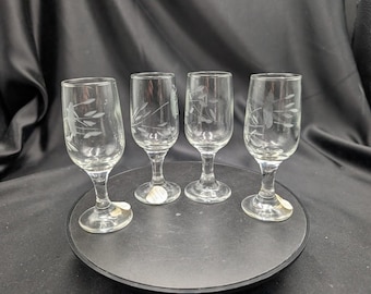 Vintage Princess House Heritage Crystal Cordial Glasses Set of 4 Etched Floral Sherry Liqueur