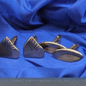 Cufflinks, Silver Tone, Vintage 2 Pair