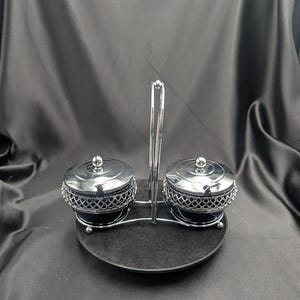 Vintage Preserve or Condiment Set Cobalt Blue Glass Mayell England