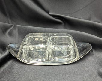 Vintage Edelstahl und Glas Gewürz Servierset