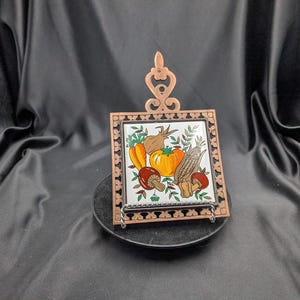 Vintage Taiwan Cast Iron Vegetable Scene Tile Trivet Wall Decor