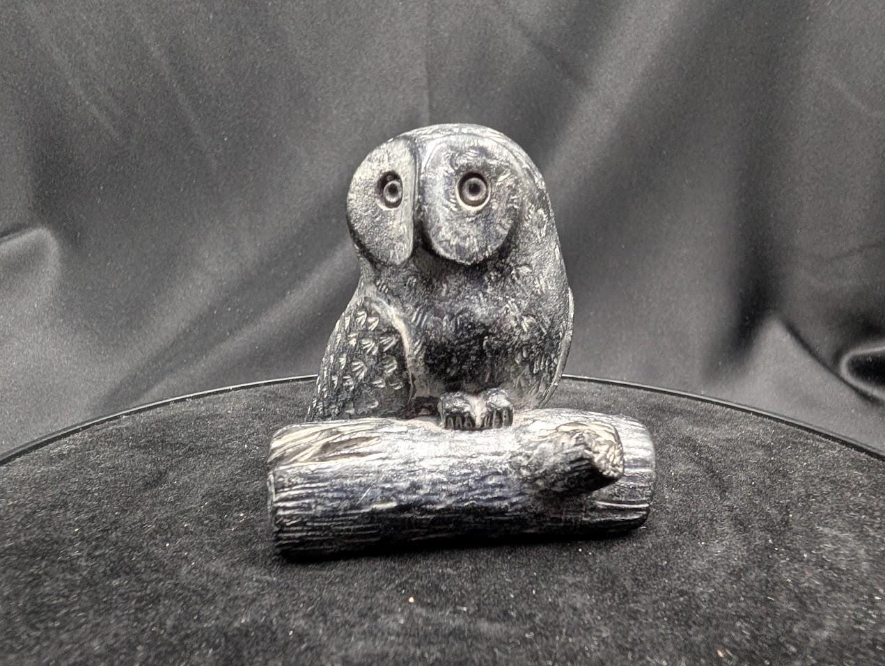 Wolf Original Sculpture Small Black Carved Soapstone Owl