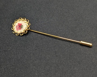 Vintage Needlepoint Rose Gold Tone Stick Pin Lapel Pin