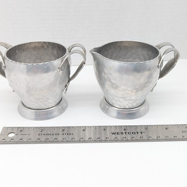 Vintage Hammered Aluminum Cream and Sugar Set