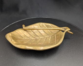 Vintage Brass Leaf Trinket Dish Hollywood Regency Decor Key Dish