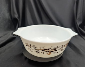 Vintage JAJ Pyrex England Brown Floral Vine Casserole Dish 9"