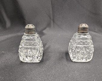 Vintage Pressed Glass and Silver Plated Salt and Pepper Shakers