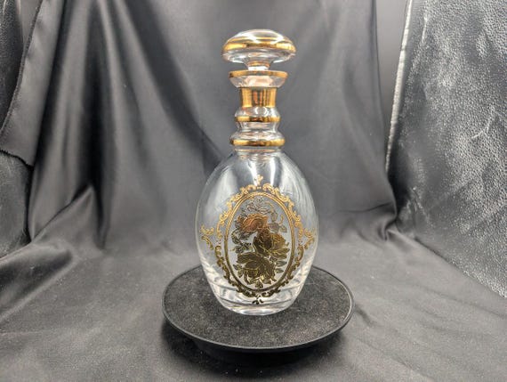 Vintage Bohemia Czech Crystal Decanter Gilded Floral Design