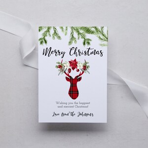 Christmas Greeting Card with Reindeer, DIGITAL DOWNLOAD, printable template