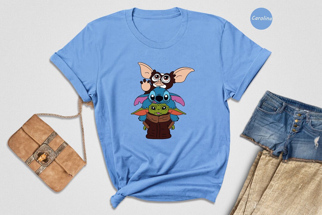 Grogu Stitch and Gizmo Shirt Cute Characters Shirt Baby Yoda Etsy