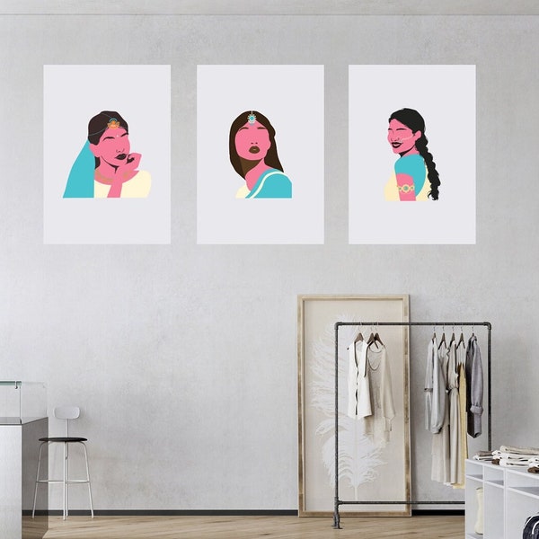 3 Pop Art Prints - Indian Bridesmaid - Printable Digital Download