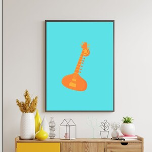 Pop Art Sitar Print - Classical Indian Instrument Print - Printable Digital Download