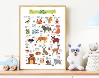 Animals in Punjabi Poster Wall Art, Printable Digital Download