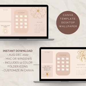Fall 2022 Desktop Organizer Wallpaper | Beige Pink Neutral | + Folder Icon Set | Desktop Wallpaper
