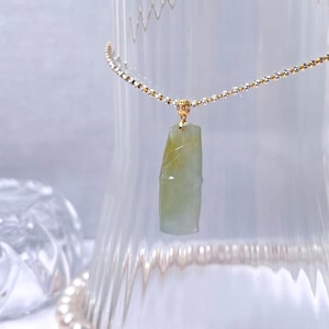 Birmański Żółty/Oliwkowy Jadeit Bambusowy Wisiorek Jadeit Naturalny 18k Solidne Złoto Prawdziwy Jadeit Typu A Prezent dla Niej