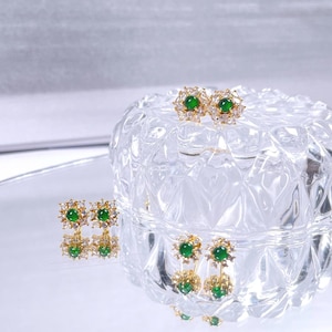 Grüne Jadeit Jade Ohrringe 14K Vergoldung 925 Silber Echtes Guatemala Typ A Jadeit Geschenk für ihren Schmuck