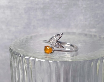 Yellow Burmese Mermaid Jadeite Silver Ring Genuine Type A Jadeite 925 Sterling Silver Adjustable Band Gift for Her