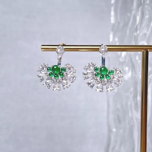 Eisgrün Jadeit Jade Silber Two Way Ohrringe Schmuck Natürliche echte Guatemala Typ A Jadeit 925 Sterling Silber Geschenk für Sie