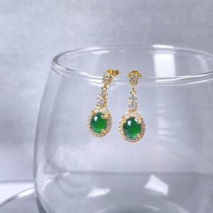 Grüne Jadeit Ohrringe natürliche echte Guatemala Typ A Jadeit 14k Gold Plated 925 Sterling Silber Schmuck Geschenk für Sie