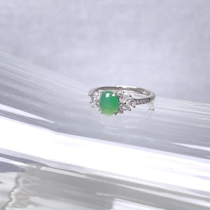 Anillo de jadeíta verde hielo birmano de plata, jadeíta genuina tipo A, plata de ley 925, banda ajustable, regalo para ella