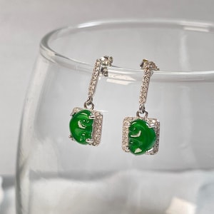 Grüne Ruyi Jadeit Silber Ohrringe natürliche echte Guatemala Typ A Jadeit 925 Sterling Silber Schmuck Geschenk für Sie