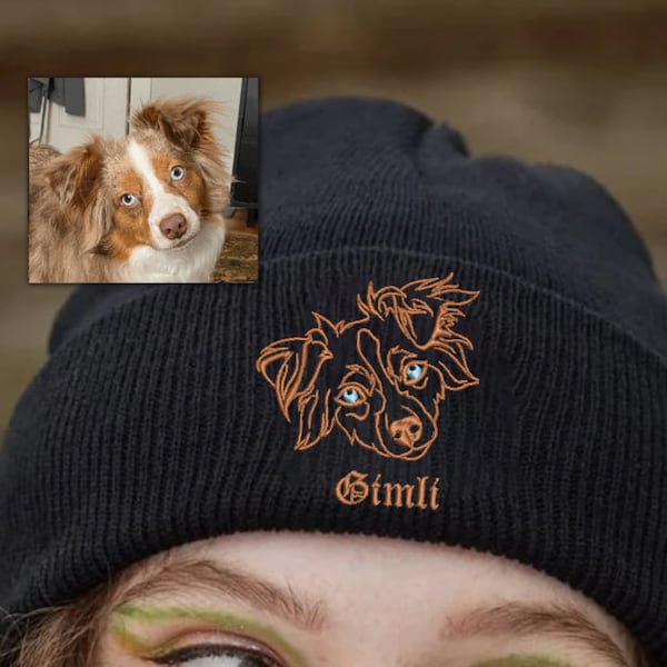 Custom Embroidered Pet Portrait Beanie, Embroidered Pet Portrait From Photo Beanie, Custom Pet Face Hat, Dog Mom Hat, Custom Dog Beanie