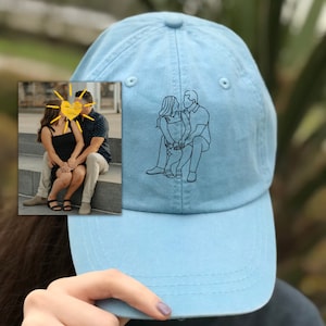 Custom Embroidered Portrait Hat, Embroidered Portrait From Photo Dad Hat, Portrait Embroidered Cap, Portrait Couple Hat, Outline Photo Hat