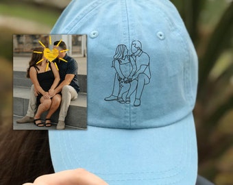 Custom Embroidered Portrait Hat, Embroidered Portrait From Photo Dad Hat, Portrait Embroidered Cap, Portrait Couple Hat, Outline Photo Hat