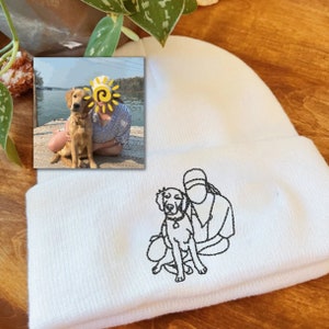 Custom Embroidered Portrait Beanie, Embroidered Portrait From Photo Dad Beanie, Portrait Embroidered Cap, Portrait Beanie Custom Outline Hat
