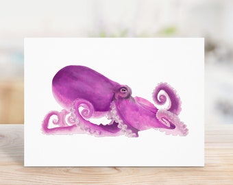 Octopus Note Card With Envelope - 5x7 - Ocean / Sea Life - Blank Greeting Card - Coastal - Summer