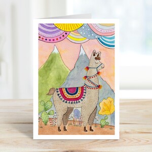 Peruvian Llama Note Card With Envelope - 5x7 - Original Watercolor Illustration - Blank Greeting Card