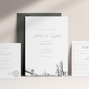 WANDERLUST New York Wedding Invitation Suite,Modern Wedding Invitations,Invitation Template,Printable Invitation,Boarding Pass,minimalist